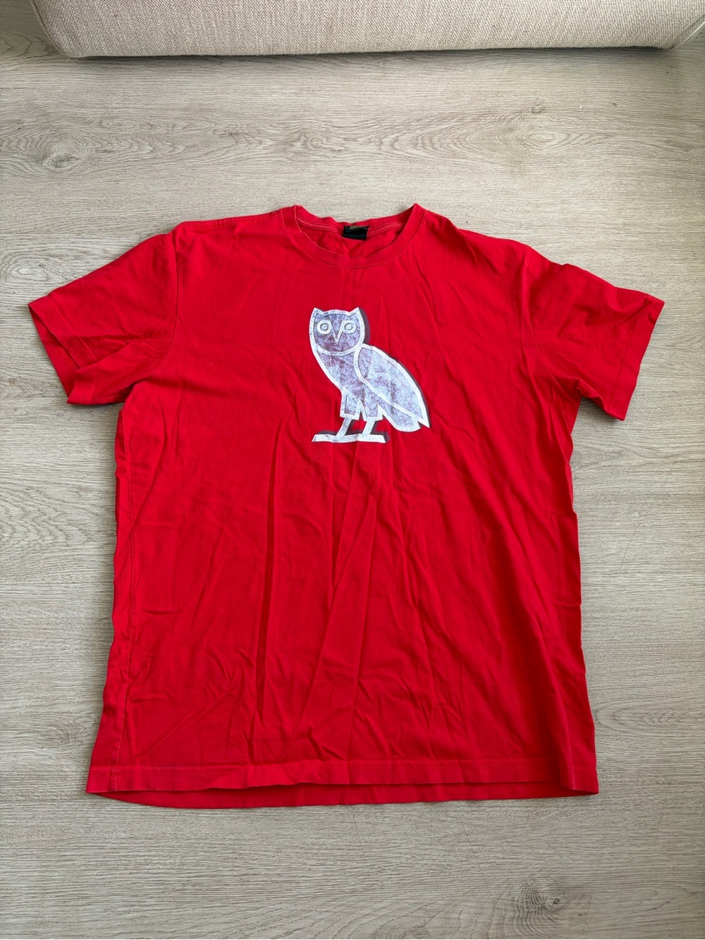 OVO Red Tee with Ice sculpture Owl Graphic